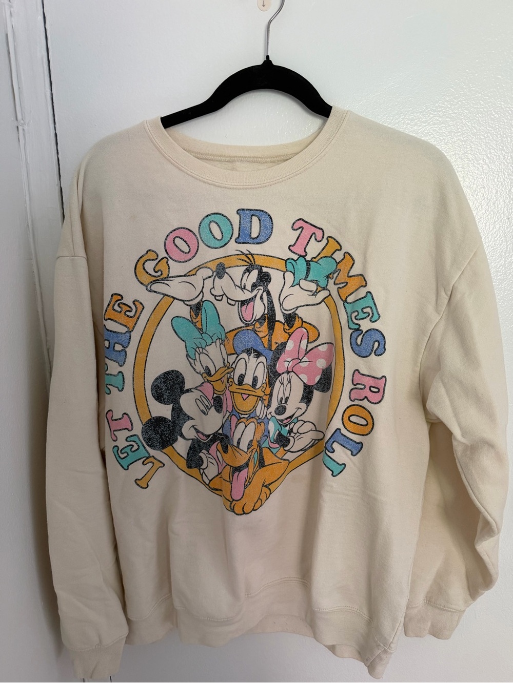 Disney Cream Crewneck Sweatshirt with Pastel Character Print